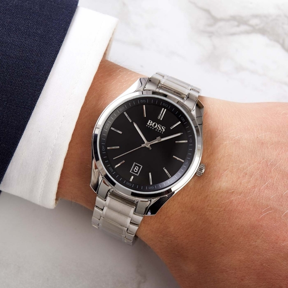 Authentic Hugo Boss Circuit Silver Tone Men's Analog Quartz Watch w/ Black Dial - Picture 2 of 11